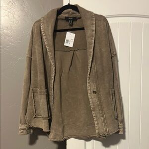 Forever 21 Tan Teddy Jacket with Shawl Collar and Long Sleeves